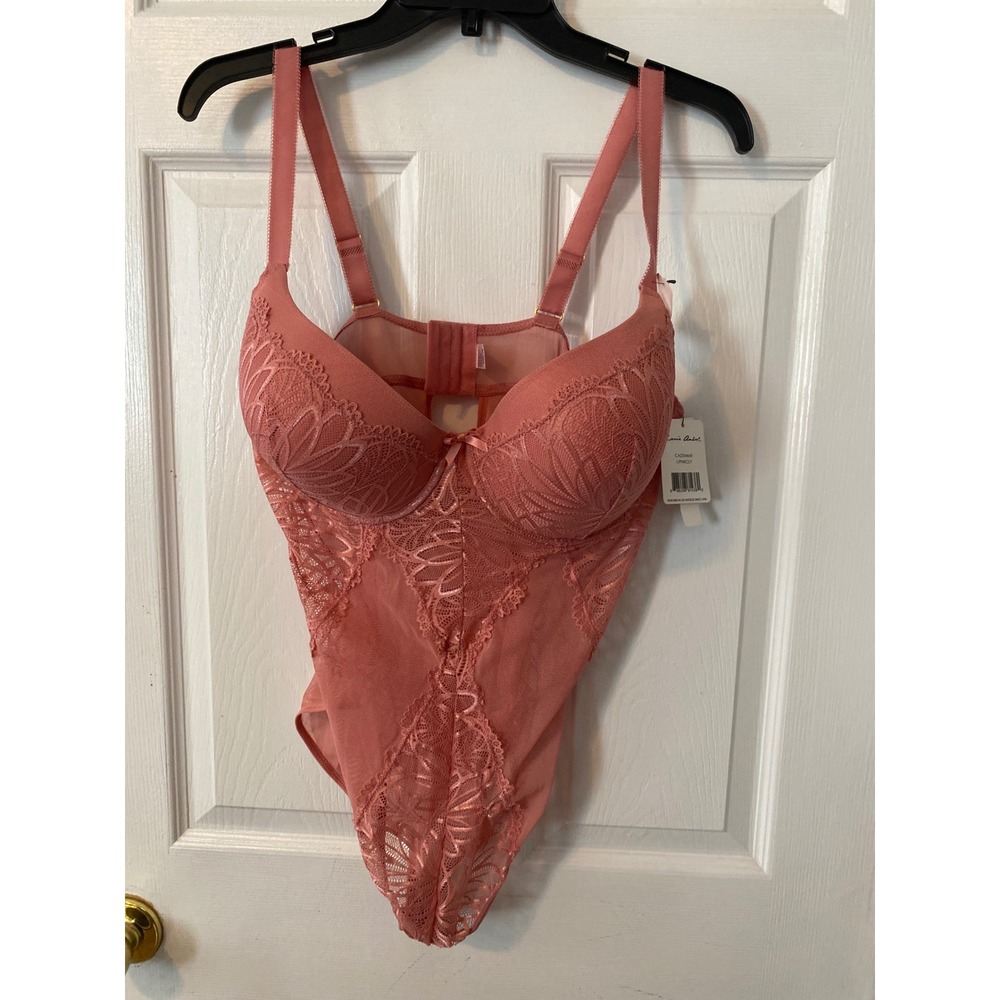 Carrie Amber Intimates Push Up Teddy Pink Clay Lace Bodysuit CA2344MX 1X NWT